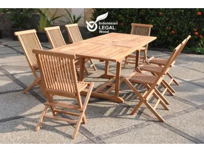 Salon de jardin Teck massif 8-10 personnes - Table rectangulaire + 8 chaises KAJANG