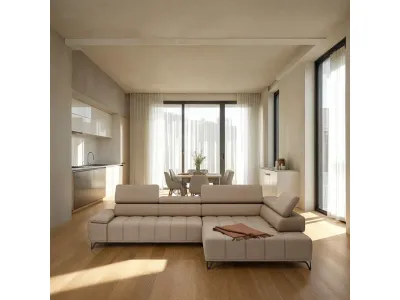 Canapé d'angle droit relax PALLADIO tissu beige 