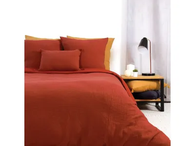 Home Collection Parure Housse De Couette 100% Gaze De Coton Ocre