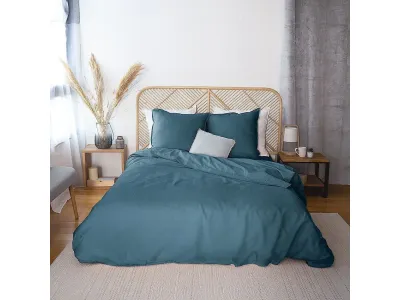 Home Collection Parure Housse De Couette 100% Lin Métis Bleu