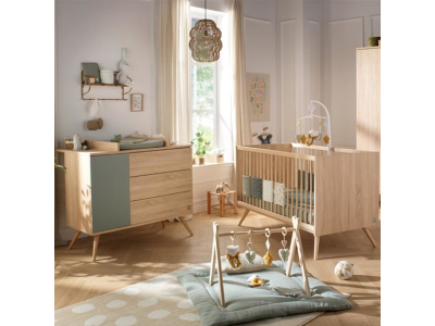 Chambre DUO Lit 140x70 Commode SEVENTIES Sauge - SAUTHON