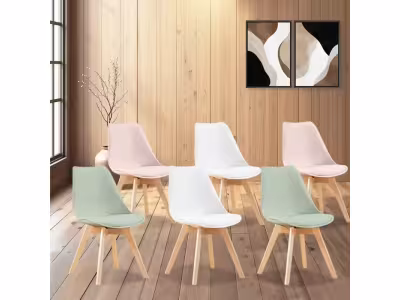  Lot De 6 Chaises Scandinaves Mix Color Vert X2, Rose X2, Blanc X2 