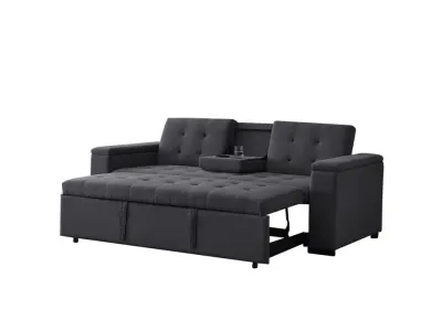  Canapé Droit Convertible 3 Places En Tissu Gris Foncé 