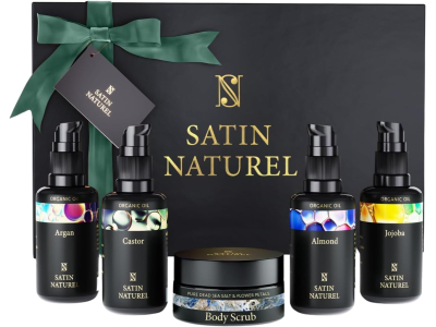 Coffret Cadeau Femme - Huile Argan + Ricin + Amande + Huile de Jojoba + Gommage Corps 