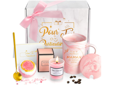 Coffret avec Carte de Vœux, Bain Moussant, Bougie,Mug en Céramique‌