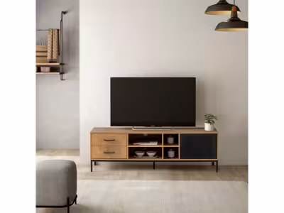 Meuble TV CUTWOOD 160 cm imitation chêne noir