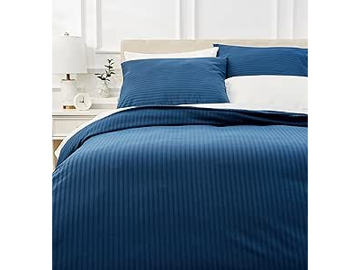 Parure de lit avec housse de couette haut de gamme avec deux taies d'oreiller, 240 x 220 cm, Bleu marine, Uni