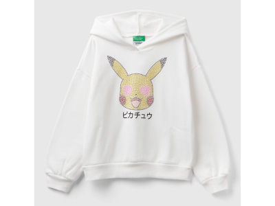Sweat à capuche - coton - imprimé - orné de clous - blanc