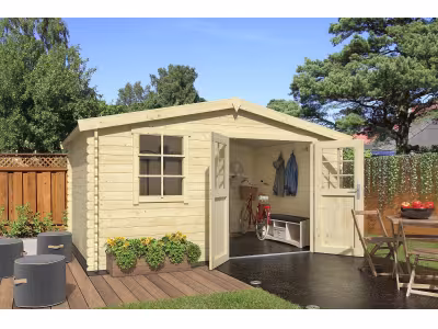 Abri de jardin Klikstrom Riga bois naturel ép.34 mm surface totale 12.15m²