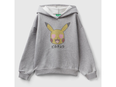 Sweat à capuche - coton - imprimé - décoré de clous - gris