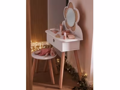 Coiffeuse cannage + accessoires en bois FSC® - blanc