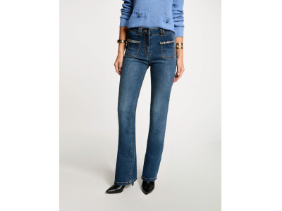 Jeans bootcut détails franges denim stone