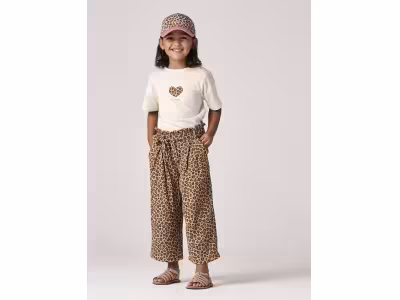Pantacourt large en gaze de coton fille - beige
