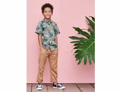 Pantalon léger garçon en coton/lin - noisette