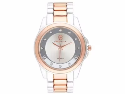 Montre à quartz en acier - Argenté & doré rose
