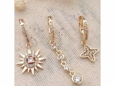 Trio de boucles d'oreilles - Laiton plaqué or & zircons