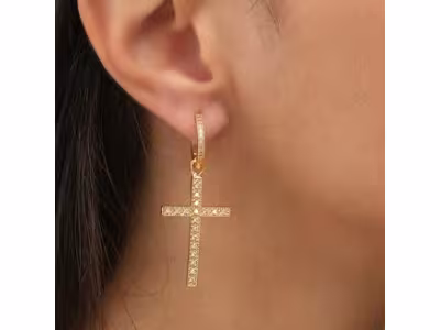 Boucles d'oreilles croix - Laiton plaqué or & zircons