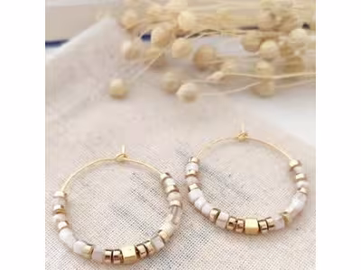 Créoles - Laiton plaqué or & perles