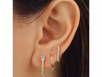 Set de 3 boucles d'oreilles - Argent 925/000 plaqué or & zircons