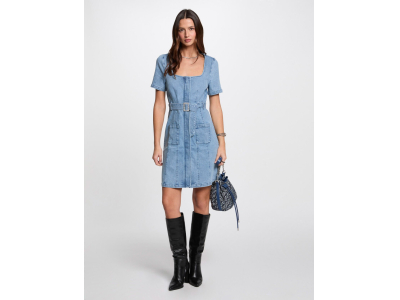 Robe courte droite en jean denim double stone