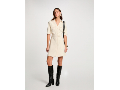 Robe courte trapèze boutonnée ecru