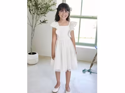 Robe de cérémonie à volants fille en satin de coton