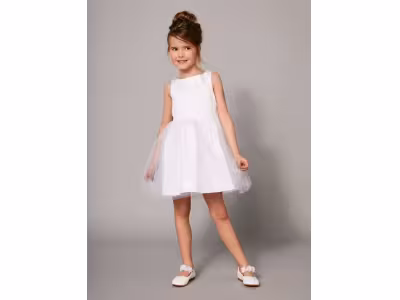 Robe de cérémonie fille en satin et tulle - blanc