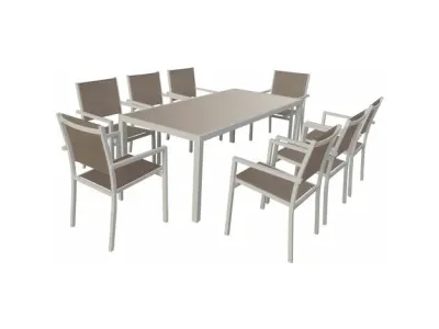 Salon de jardin BARI en textilène taupe 8 places - aluminium taupe
