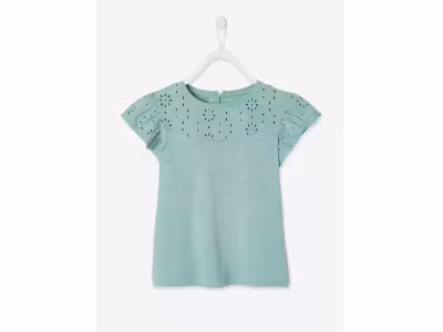 T-shirt fille avec détails broderie anglaise - vert