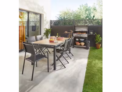 Table de jardin extensible Cubic en aluminium coloris graphite et imitation bois L.187/247 x l.100 x H.76 cm