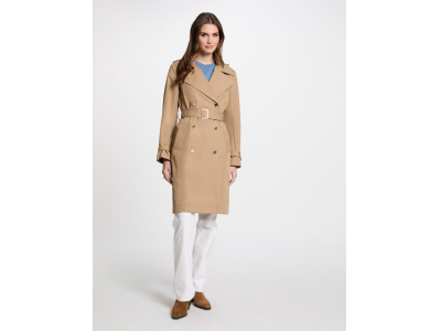 Trench long ceinturé beige