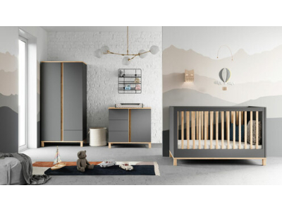 Chambre ALTITUDE lit 60x120+commode+armoire Gris - VOX