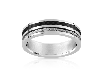 Bague acier fibre de carbone noire