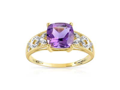 Bague or 375 2 tons améthyste carrée et diamants