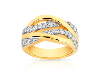 Bague plaqué or 2 tons entrelacée zirconias