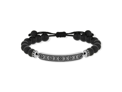 Bracelet argent 925 zirconias noirs et perles en agates noires