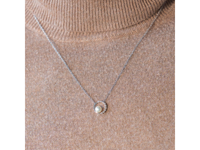 Collier argent 925 cercle zirconias perle de culture 45 cm