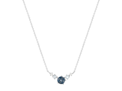 Collier or 375 blanc blanc topaze bleues 45cm