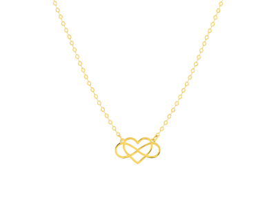 Collier or 375 jaune, motif coeur et infini 45 cm