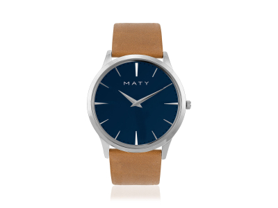 Montre homme chromée bracelet cuir marron
