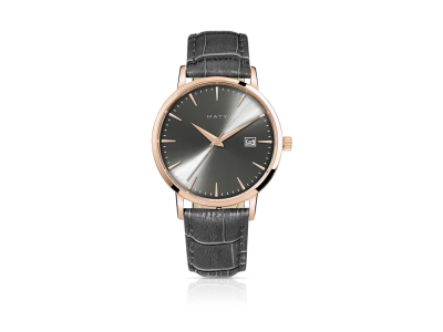Montre homme dorée rose bracelet cuir gris