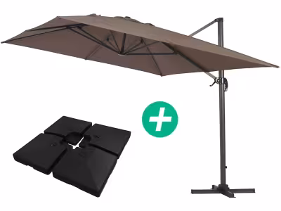 Parasol jardin déporté Alu  Rectangle 3 x 4 m Taupe Dalles  incluses