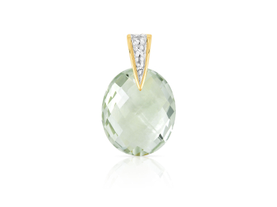 Pendentif or 375 2 tons quartz vert et diamant