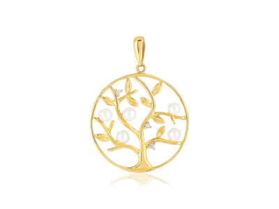 Pendentif or 375 jaune arbre de vie perles de culture de Chine et diamants
