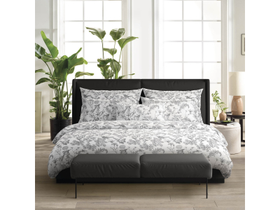 Housse de couette + taie(s) Jardin du colibri - satin de coton - noir g