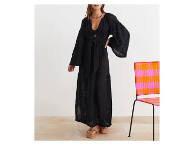 Boteh Robe À Smocks Maxi En Filet Citrine Noir