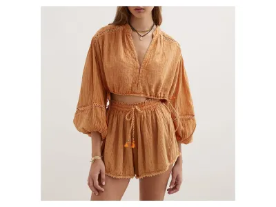 Boteh Blouse Crop En Gaze Orange