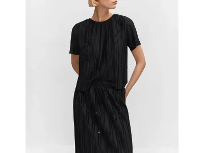 Mango T-Shirt Plissé Surdimensionné Noir