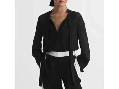 Reiss Blouse Noire À Col Cravate Arina