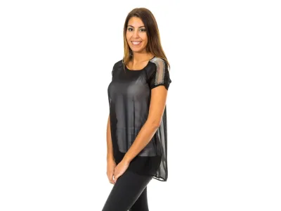 MET Chemisier femme à manches courtes avec tissu semi-transparent